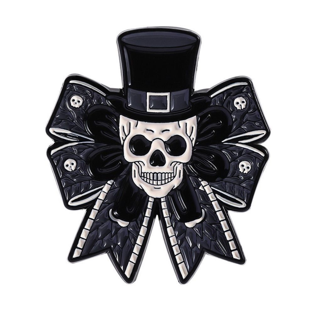 Gothic Skull Enamel Pin – Top Hat Skeleton Ribbon Brooch
